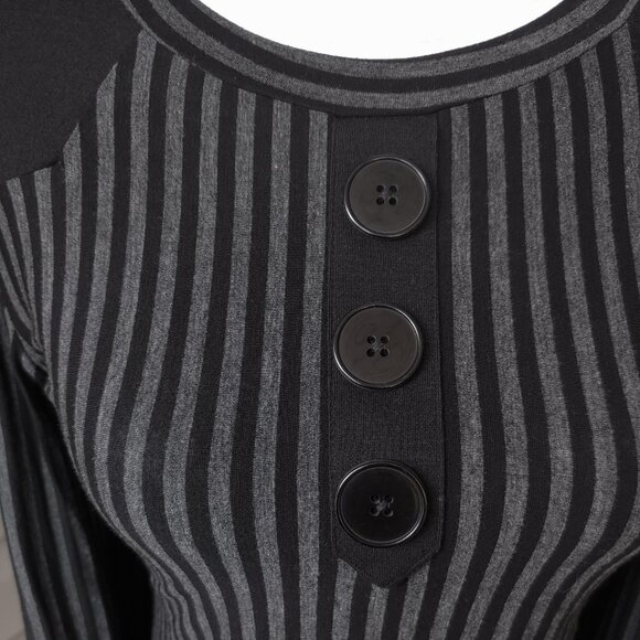 EC Star Y2k Goth Top Black Retro 60s Mod Stripe 3/4 Sleeve Top - Picture 7 of 8